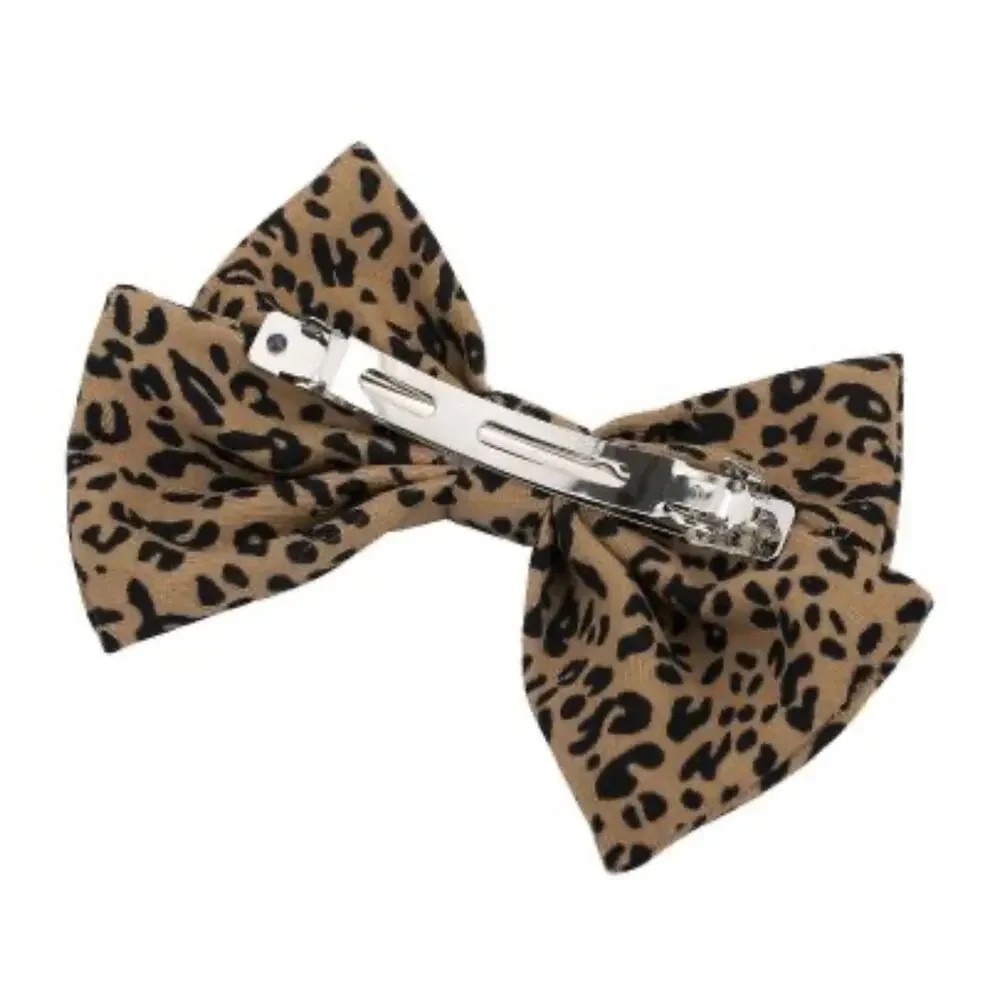 Leopard Print Hair Bow Barrette With 2 Leopard Hair Clips